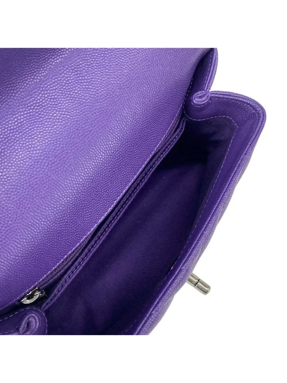 Chanel Handbag Small Top Handle Flap Bag Stitch Coco Purple Silver